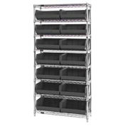 Wire Shelving With (14) Giant Plastic Stacking Bins Black, 36x(14)x74