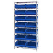 Wire Shelving With (14) Giant Plastic Stacking Bins Blue, 36x(14)x74