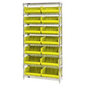 Wire Shelving With (14) Giant Plastic Stacking Bins Yellow, 36x(14)x74