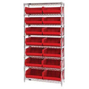 Wire Shelving With (14) Giant Plastic Stacking Bins Red, 36x(14)x74