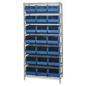 Wire Shelving With (21) Giant Plastic Stacking Bins Blue, 36x18x74