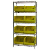 Wire Shelving With (8) Giant Plastic Stacking Bins Yellow, 36x18x74
