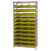 Wire Shelving with (33) 4"H Plastic Shelf Bins Yellow, 36x14x74