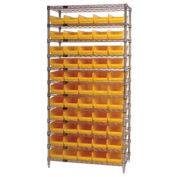 Wire Shelving with (55) 4"H Plastic Shelf Bins Yellow, 36x24x74