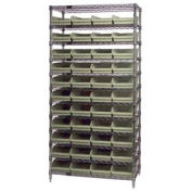 Wire Shelving with (44) 4"H Plastic Shelf Bins Stone, 36x24x74