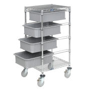 Wire Cart With (4) 6"H Gray Grid Containers 21" x 24" x 45"