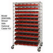 Wire Shelving with (66) 4"H Plastic Shelf Bins Red, 48x14x74