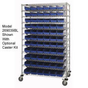 Wire Shelving with (91) 4"H Plastic Shelf Bins Blue, 48x18x74