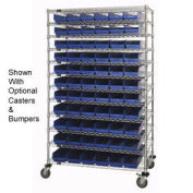 Wire Shelving with (66) 4"H Plastic Shelf Bins Blue, 48x24x74