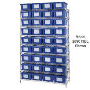 Wire Shelving With (24) 9"H Nest & Stack Shipping Totes Blue, 48x18x74
