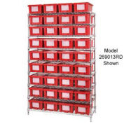 Wire Shelving With (24) 9"H Nest & Stack Shipping Totes Red, 48x18x74