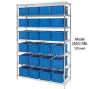 Wire Shelving With (36) 6"H Grid Container Blue, 48x18x74