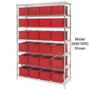 Wire Shelving With (36) 6"H Grid Container Red, 48x18x74