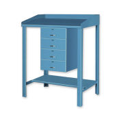 Open Steel Shop Desk with Four Drawers, 36"W x 30"D x 43"H, Blue