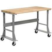 Mobile Fixed Height Workbench, Maple Block Safety Edge, 72"W x 30"D, Gray