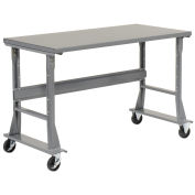 Mobile Fixed Height Workbench, Steel, 48"W x 36"D, Gray