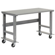 Mobile Adjustable Height Workbench, Steel, 72"W x 30"D, Gray