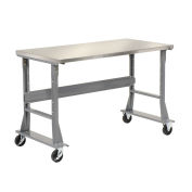 Mobile Fixed Height Workbench, Stainless Steel, 60"W x 30"D, Gray