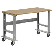 Mobile Adjustable Height C-Channel Leg Workbench, Shop Top Square Edge, 48"W x 30"D, Gray