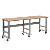 Mobile Adjustable Height Workbench, Shop Square Edge, 96"W x 30"D, Gray