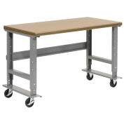 Mobile Adjustable Height Workbench, Shop Safety Edge, 72"W x 30"D, Gray
