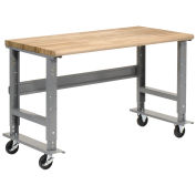 Mobile Adjustable Height Workbench, Maple Butcher Block Safety Edge, 60"W x 30"D, Gray