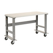 Mobile Adjustable Height Workbench, Plastic Laminate Square Edge, 60"W x 30"D, Gray