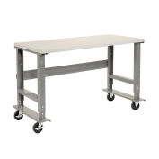 Mobile Adjustable Height Workbench, Plastic Laminate Safety Edge, 60"W x 30"D, Gray