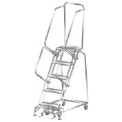 Ballymore SS052414P 5 Step 16"Wx46"D Stainless Steel Rolling Safety Ladder, Perforated Tread