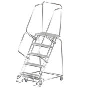 Ballymore SS053214G 5 Step 24"Wx46"D Stainless Steel Rolling Safety Ladder, Serrated Grating
