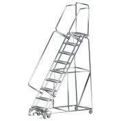Ballymore SS093214G 9 Step 24"Wx70"D Stainless Steel Rolling Safety Ladder, Serrated Grating
