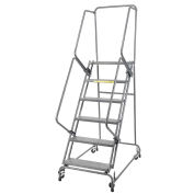 Ballymore SS630P 6 Step 24"W Stainless Steel Rolling Ladder W/ Rails, Perforated Tread