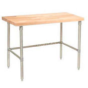 Global Industrial Maple Butcher Block Square Edge Workbench, 60 x 30, Stainless Steel Legs