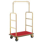 Gold Stainless Steel Bellman Cart Straight Uprights 6" Rubber Casters, 41-1/4"L x 24"W x 73"H