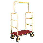 Gold Stainless Steel Bellman Cart Straight Uprights 8" Pneumatic Casters, 41-1/4"L x 24"W x 75"H