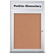 United Visual Products 36"W x 36"H 1-Door Indoor Enclosed Corkboard with Header and Radius Corners