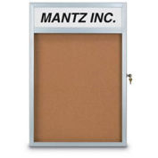 United Visual Products 24"W x 36"H Slim Style Radius Framed Corkboard with Header and Satin Frame