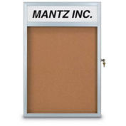 United Visual Products 48"W x 36"H Slim Style Radius Framed Corkboard with Header and Satin Frame