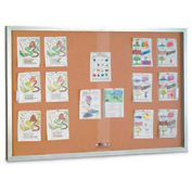 United Visual Products 48"W x 36"H Sliding Glass Door Corkboard with Satin Frame