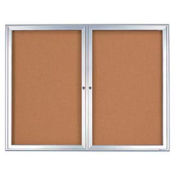 United Visual Products 42"W x 32"H 2-Door Indoor Enclosed Corkboard with Radius Frame