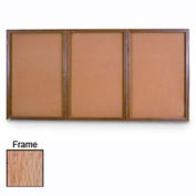 United Visual Products 72"W x 48"H 3-Door Non-Illuminated Corkboard with Light Oak Frame