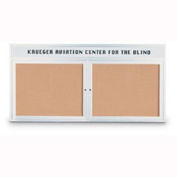 United Visual Products 48"W x 36"H 2-Door Indoor Enclosed Illuminated Corkboard with Header