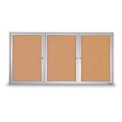 United Visual 72"W x 48"H 3-Door Outdoor Enclosed Illuminated Corkboard w/Satin Aluminum Frame