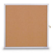 United Visual Products 12"W x 18"H Slim Style Enclosed Corkboard with Satin Frame