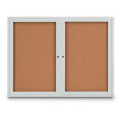 United Visual Products 48"W x 36"H 2-Door Indoor Enclosed Corkboard with Radius Corners