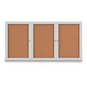 United Visual Products 72"W x 48"H 3-Door Indoor Enclosed Corkboard with Radius Corners