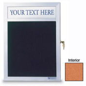 United Visual Products 12"W x 18"H Slim Style Enclosed Corkboard with Header and Satin Frame