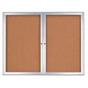 United Visual Products 60"W x 36"H 2-Door Radius Framed Indoor Enclosed Corkboard