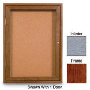 United Visual Products 42"W x 32"H 2-Door Enclosed Gray Easy Tack Board with Cherry Frame