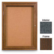 United Visual Products 18"W x 24"H 1-Door Enclosed Black Easy Tack Board with Walnut Frame
